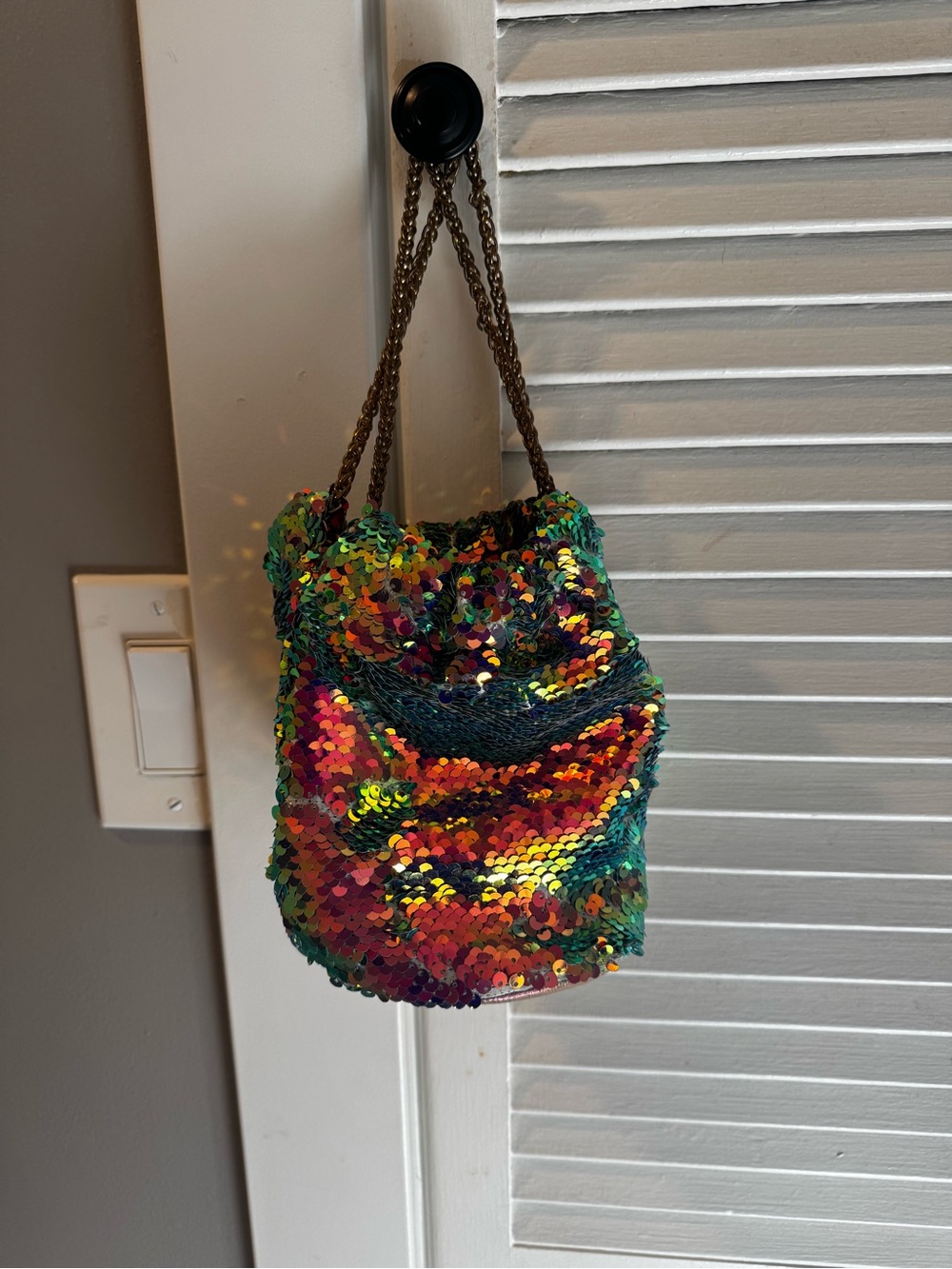 Vintage Sequin Multicolor Drawstring Evening Bag - Women